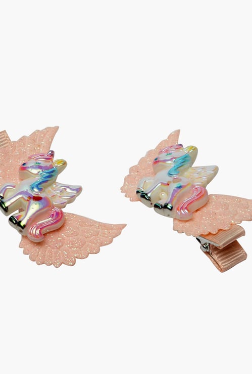 STOLN Girls Sequinned Winged Unicorn Accent Alligator Clip - Set of 2