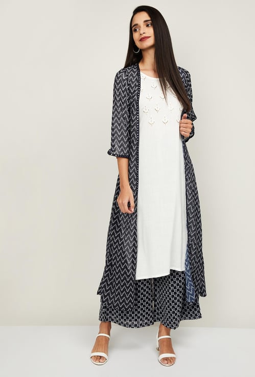 INDYA Women Printed Long Jacket
