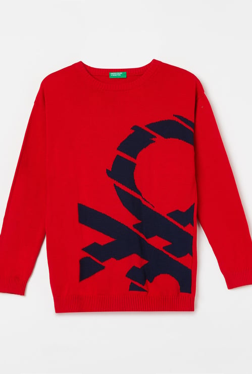 UNITED COLORS OF BENETTON Boys Intarsia Patterned Full Sleeves Sweater