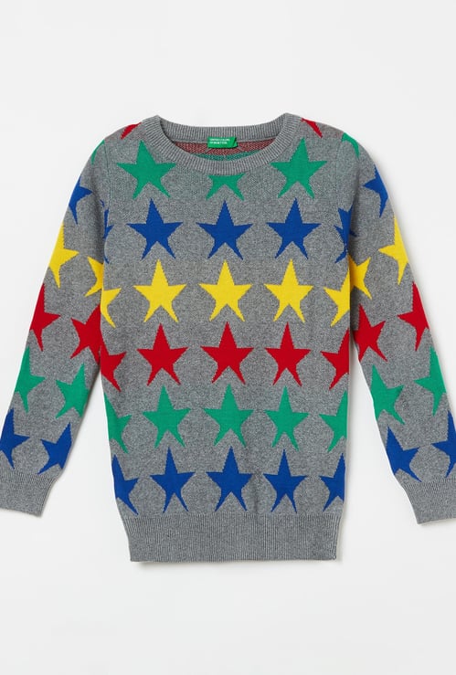 UNITED COLORS OF BENETTON Boys Woven Design Crew Neck Sweater