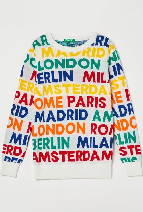 UNITED COLORS OF BENETTON Boys Woven Design Crew Neck Sweater
