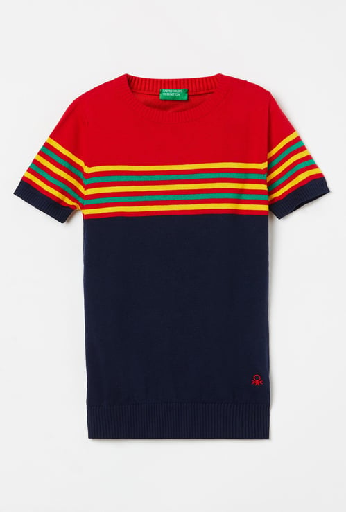 UNITED COLORS OF BENETTON Boys Striped Crew Neck Sweater