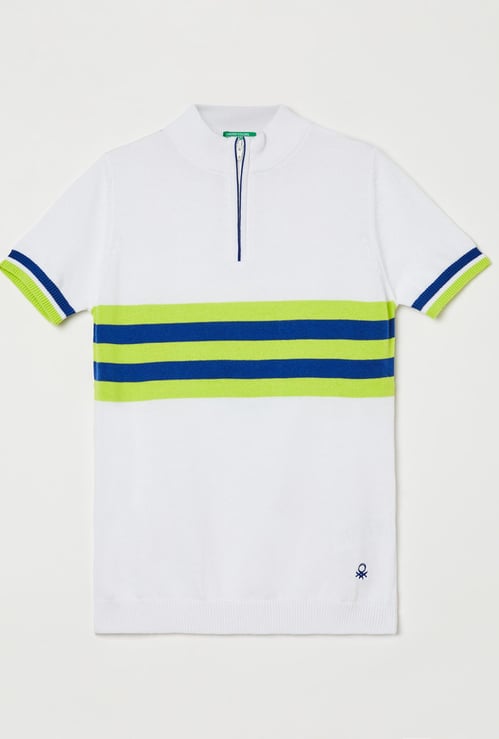 UNITED COLORS OF BENETTON Boys Striped Zip-Closure Sweater