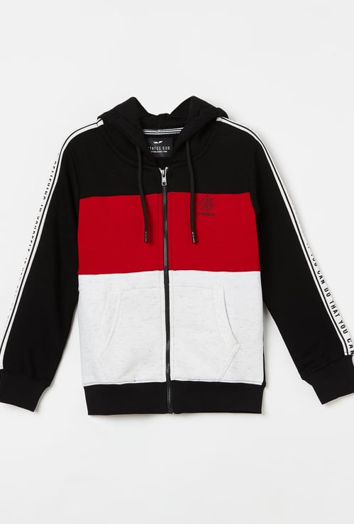 STATUS QUO Boys Colourblock Full Sleeves Hooded Sweatsirt