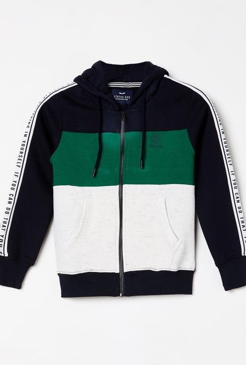 STATUS QUO Boys Colourblock Full Sleeves Hooded Sweatsirt