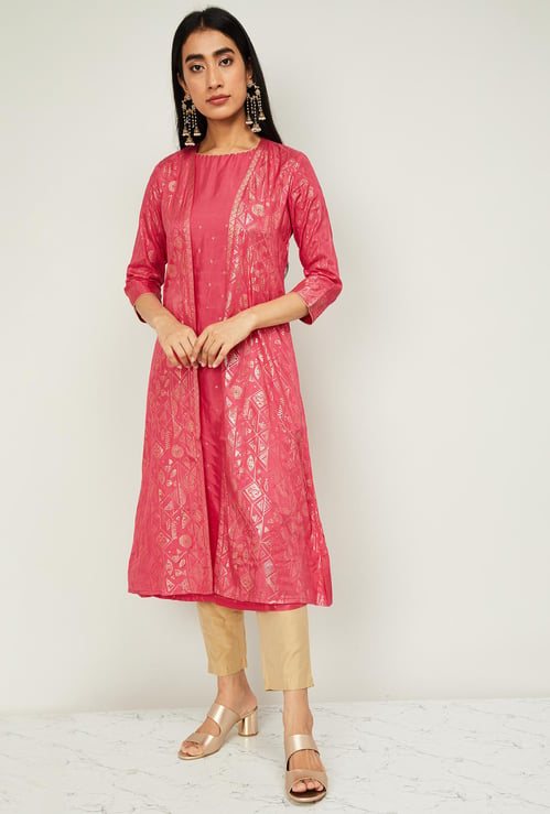 RANGRITI Women Printed Shrug with Sleeveless Kurta