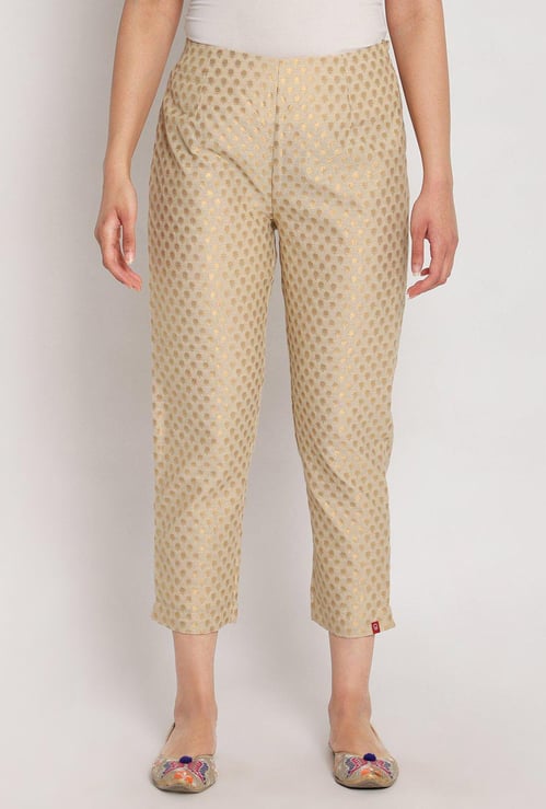 BIBA Women Foil Print Cropped Straight Pants