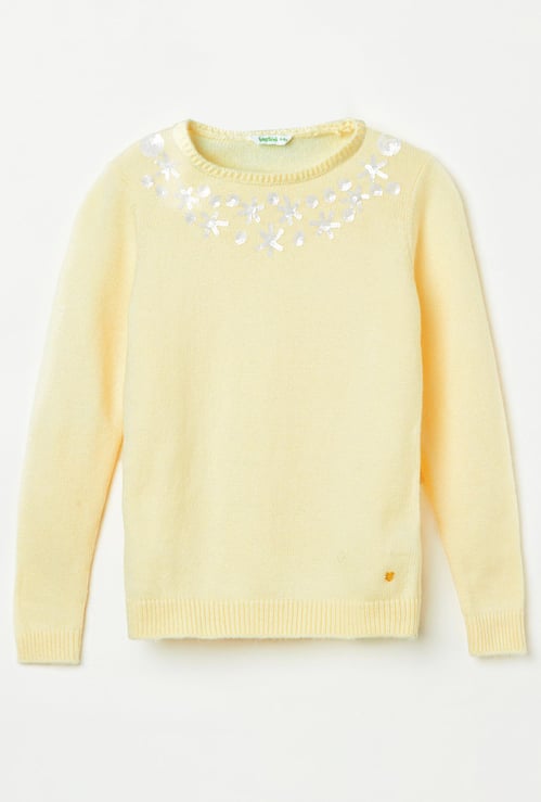 BOSSINI Girls Sequinned Textured Sweater