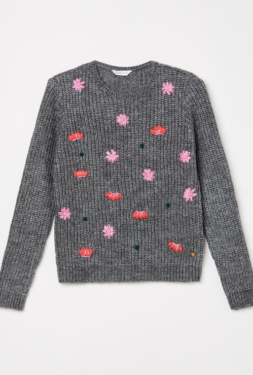 BOSSINI Girls Textured Full Sleeves Sweater