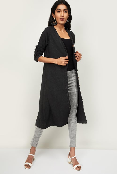 MELANGE Women Solid Longline Cardigan