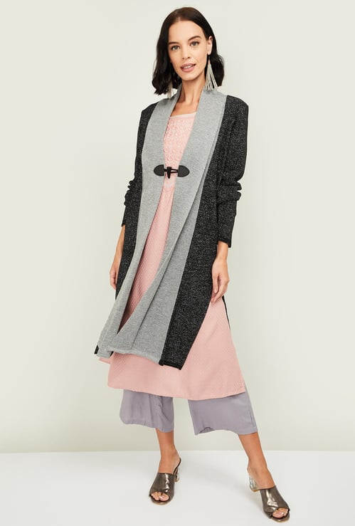 MELANGE Women Colorblocked Open-Front Shrug