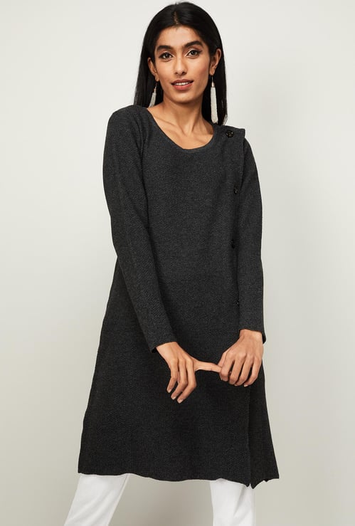 MELANGE Women Textured Full Sleeves Tunic