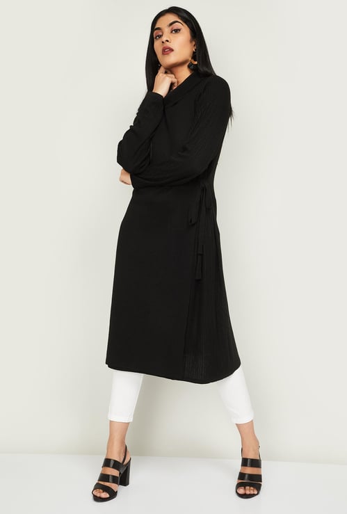 MELANGE Women Textured Tunic with Cowl Neck