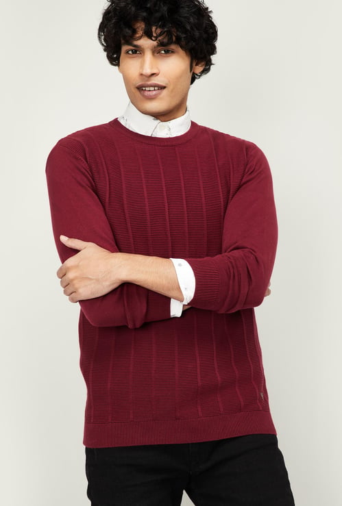 T-BASE Men Textured Crew-Neck Sweater