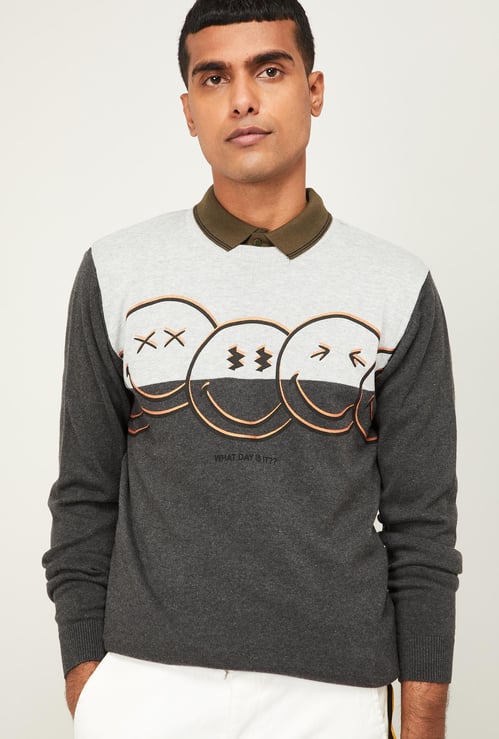 SMILEYWORLD Men Printed Colourblock Sweater
