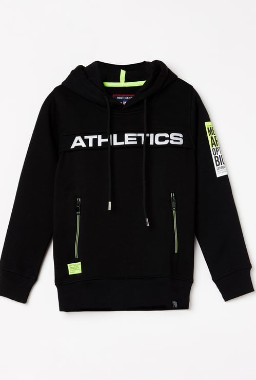 MONTE CARLO Boys Printed Full Sleeves Hooded Sweatshirt