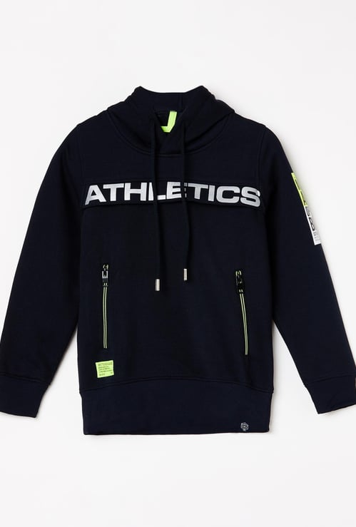 MONTE CARLO Boys Printed Full Sleeves Hooded Sweatshirt