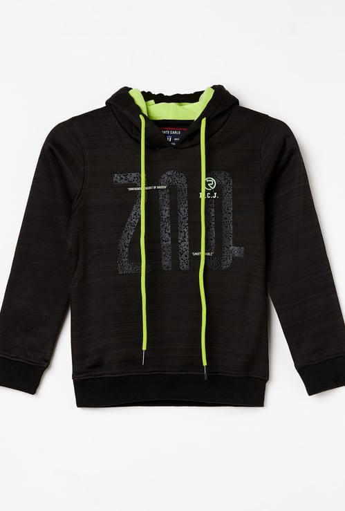MONTE CARLO Boys Typographic Print Textured Hoodie