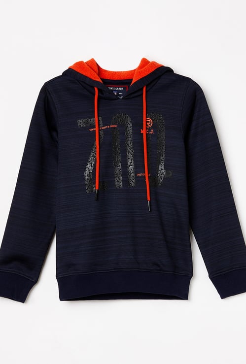 MONTE CARLO Boys Typographic Print Textured Hoodie