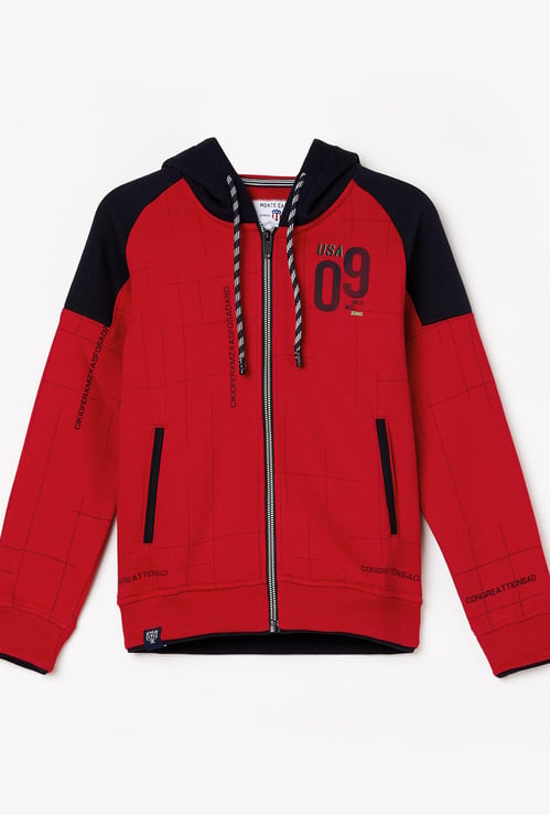 MONTE CARLO Boys Printed Full Sleeves Hooded Sweatshirt