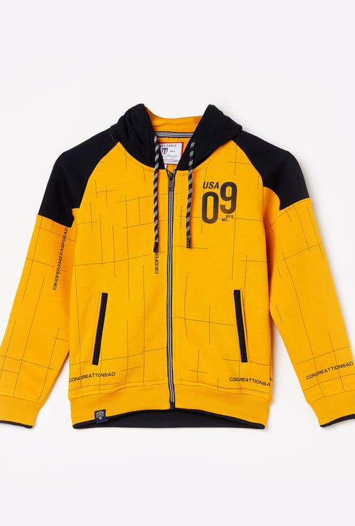 MONTE CARLO Boys Printed Full Sleeves Hooded Sweatshirt