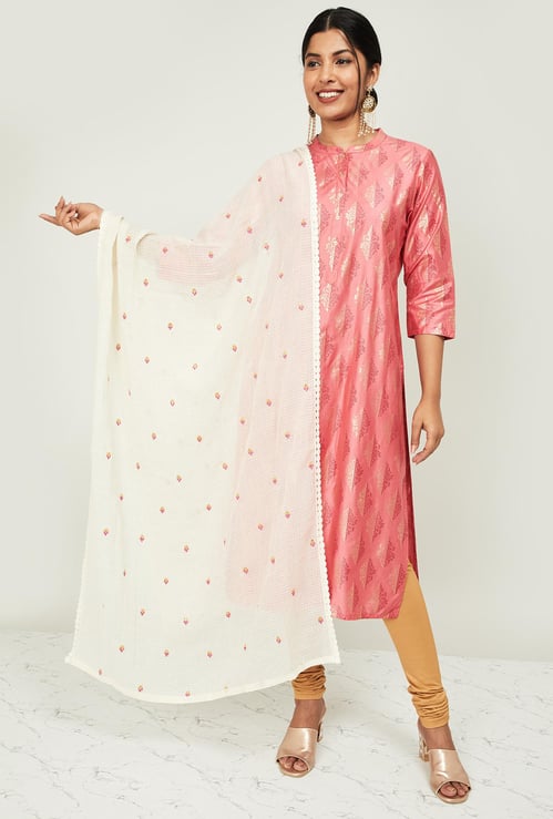 W Women Embroidered Dupatta with Bobble Trim