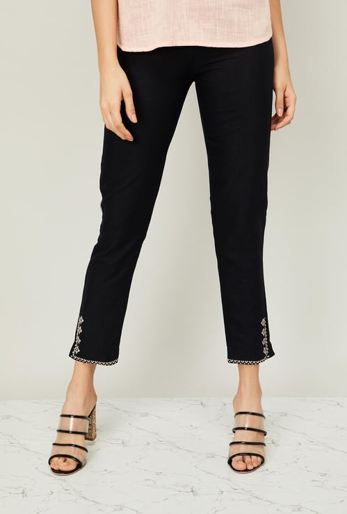 W Women Solid Elasticated Straight Pants