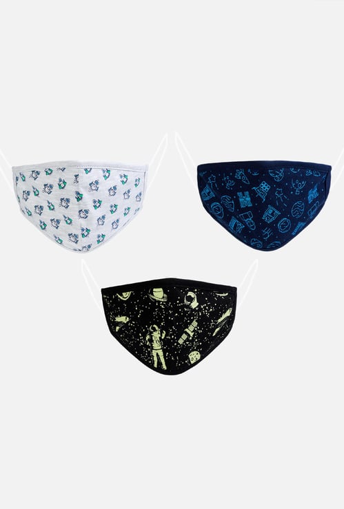 FAME FOREVER YOUNG Boys Printed Reversible Reusable Masks - Pack of 3