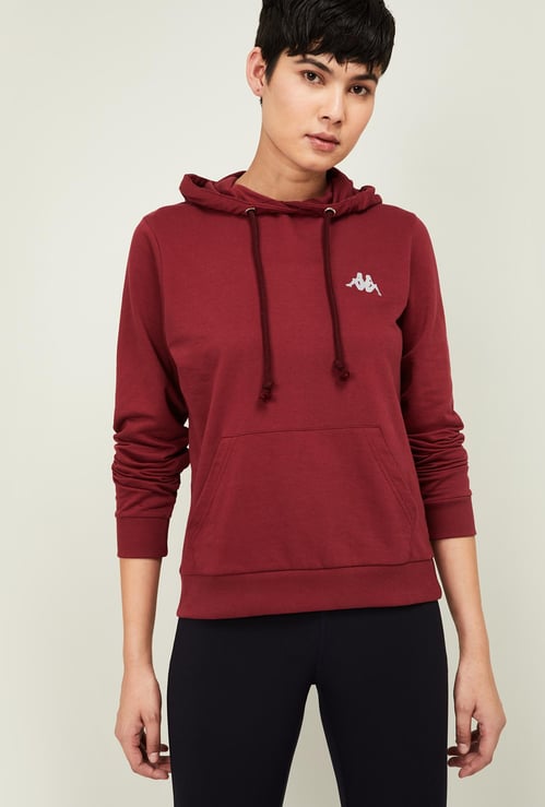KAPPA Women Solid Full Sleeves Hooded Sweatshirt