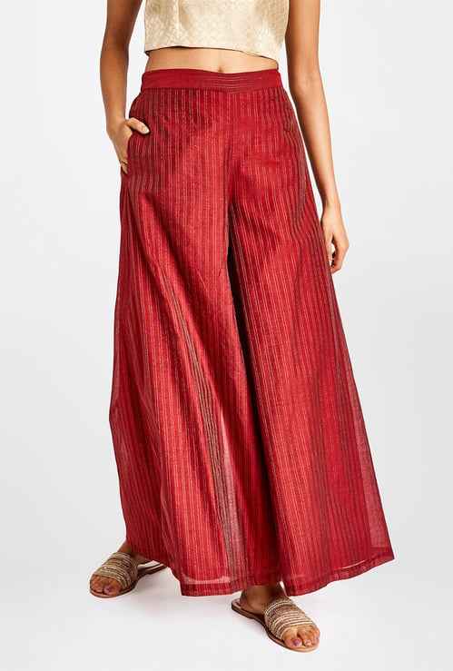 GLOBAL DESI Women Striped Palazzo Pants with Insert Pockets