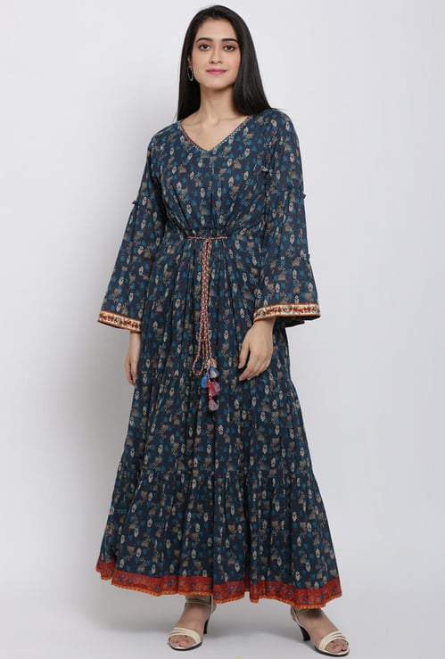 BIBA Women Floral Print V-neck Maxi Dress