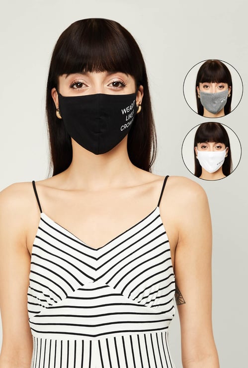 GINGER Women Typographic Print Reusable Masks - Pack of 3