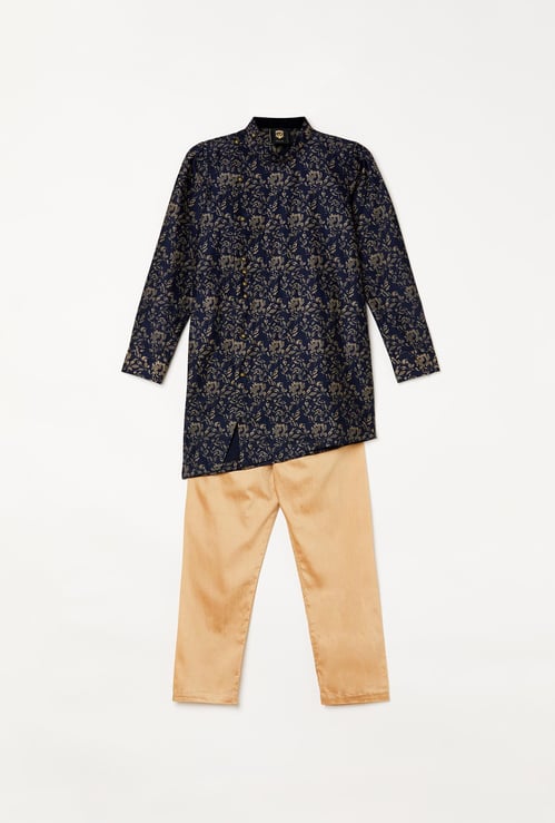 MANYAVAR Boys Printed Kurta with Elasticated Waist Pyjamas