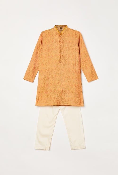 MANYAVAR Boys Jacquard Patterned Kurta with Pyjama