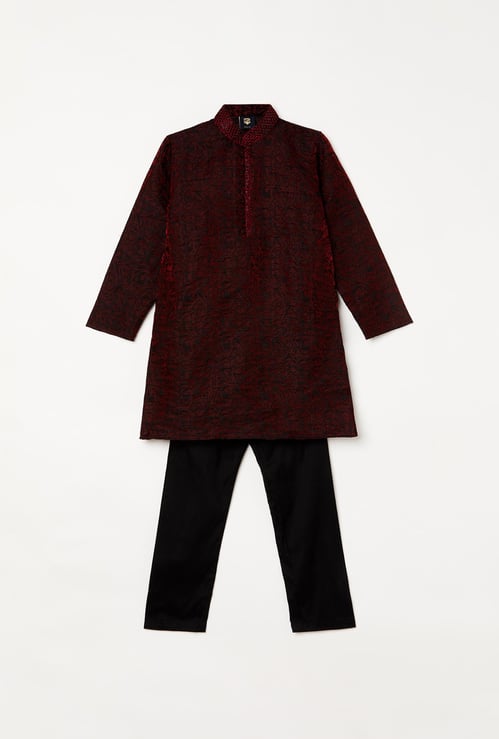 MANYAVAR Boys Jacquard Patterned Kurta with Pyjama