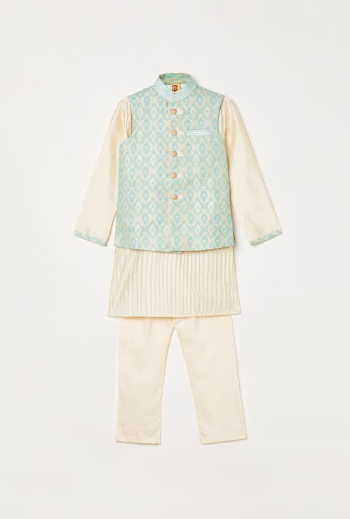 MANYAVAR Textured Kurta with Pyjama and Printed Waistcoat