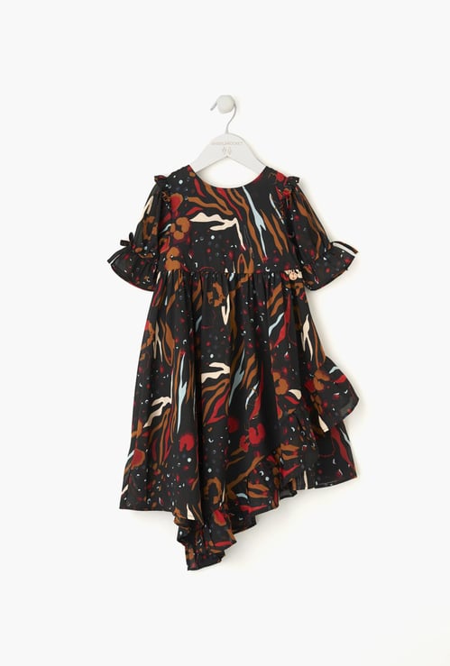 ANGEL & ROCKET Girls Printed Asymmetrical Dress
