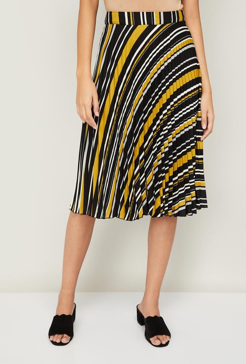 CODE Women Striped Accordion Pleat Skirt