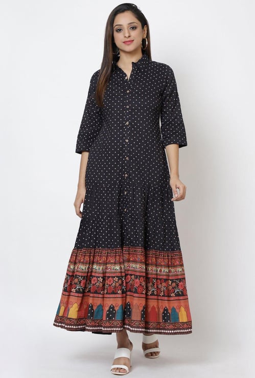 BIBA Women Printed Three-Quarter Sleeves Maxi Dress