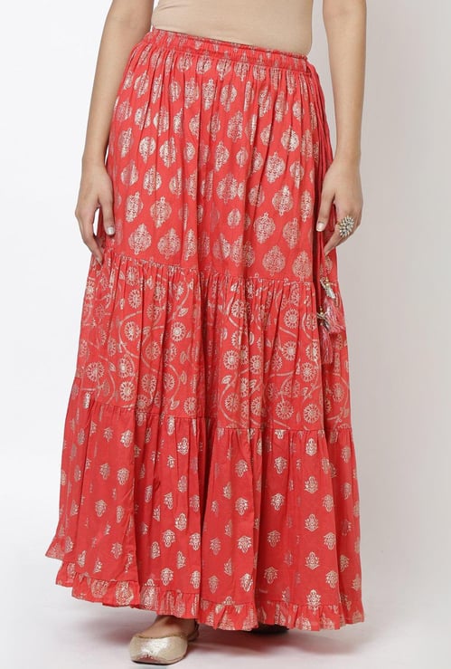 BIBA Women Printed Maxi Skirt with Tasselled Tie-Up