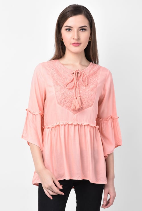 LATIN QUARTERS Men Embroidered Tunic with Bell Sleeves