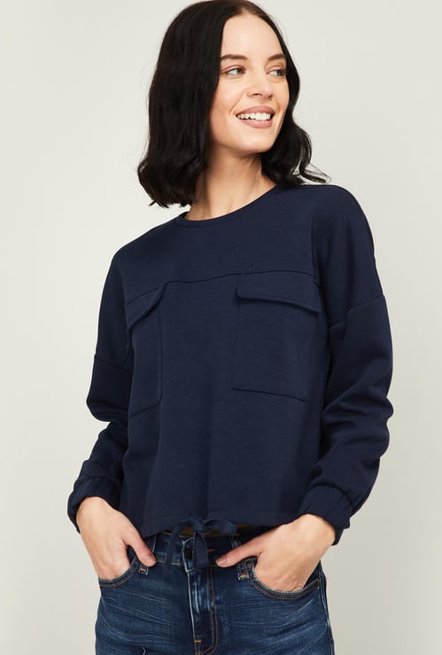 VERO MODA Women Solid Drop-Shoulder Sweatshirt with Flap Pockets