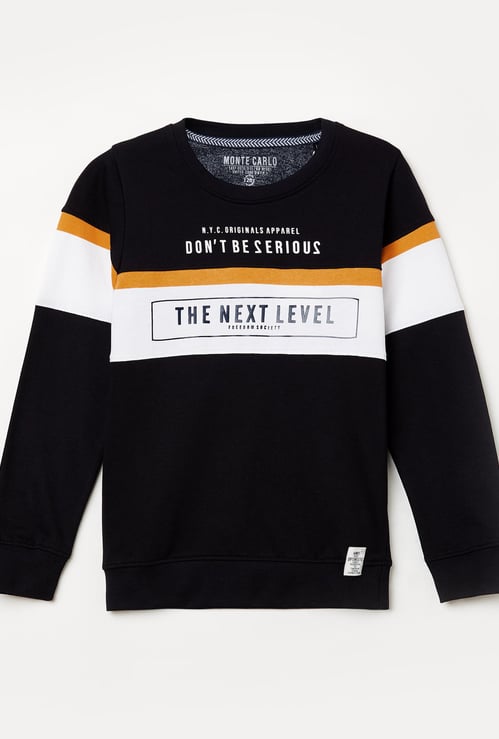 MONTE CARLO Boys Typographic Print Colourblock Sweatshirt