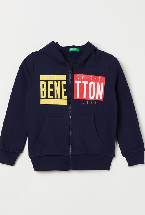 UNITED COLORS OF BENETTON Boys Printed Full Sleeves Hooded Sweatshirt