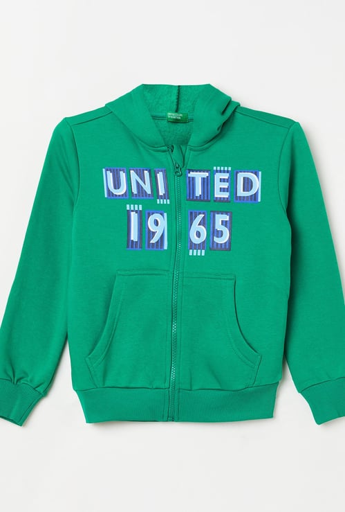 UNITED COLORS OF BENETTON Boys Printed Full Sleeves Hooded Sweatshirt