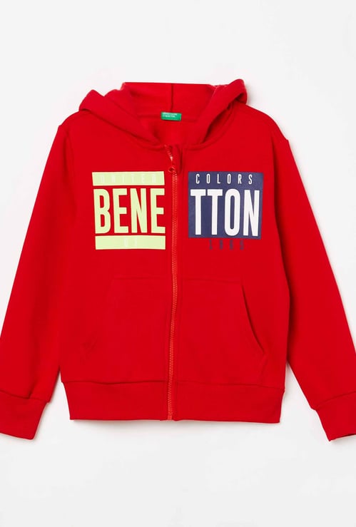 UNITED COLORS OF BENETTON Boys Printed Full Sleeves Hooded Sweatshirt