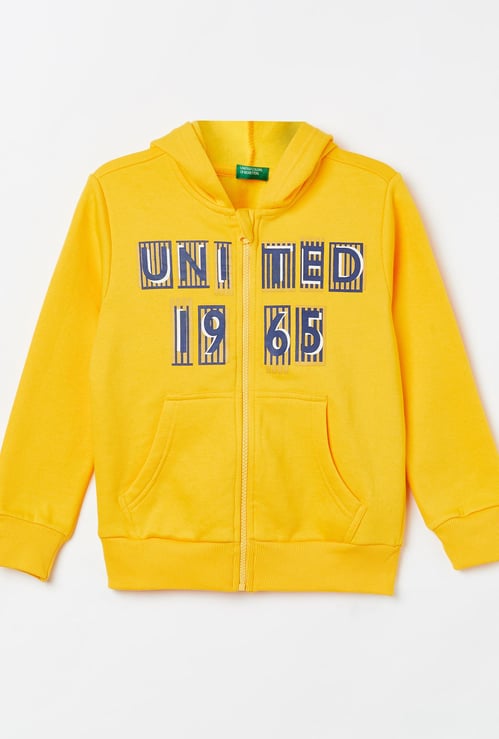 UNITED COLORS OF BENETTON Boys Printed Full Sleeves Hooded Sweatshirt