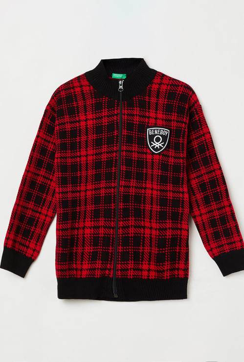 UNITED COLORS OF BENETTON Boys Checked Zip-Front Sweatshirt