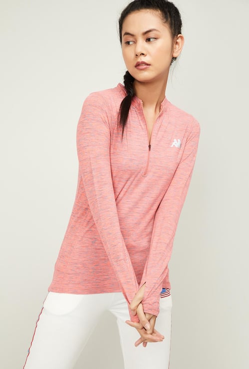 KAPPA Women Melange Training T-shirt with Zip-Up Neck