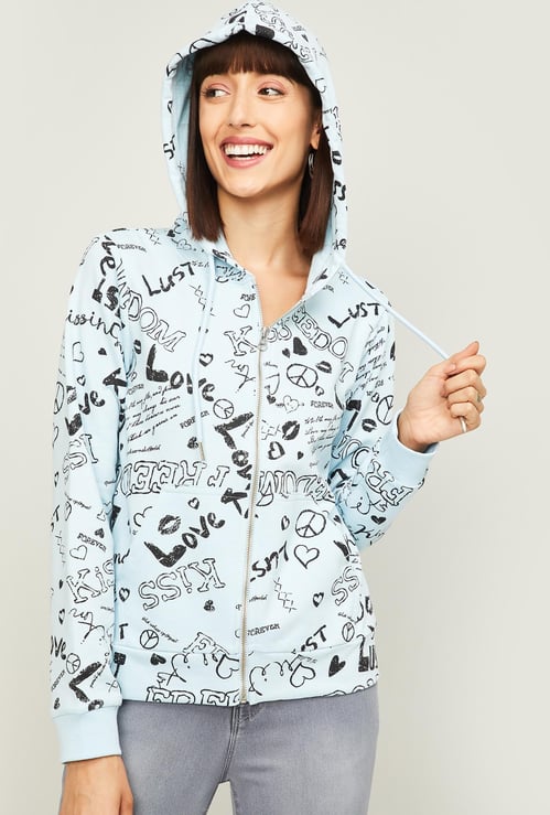 GINGER Women Printed Hooded Sweatshirt